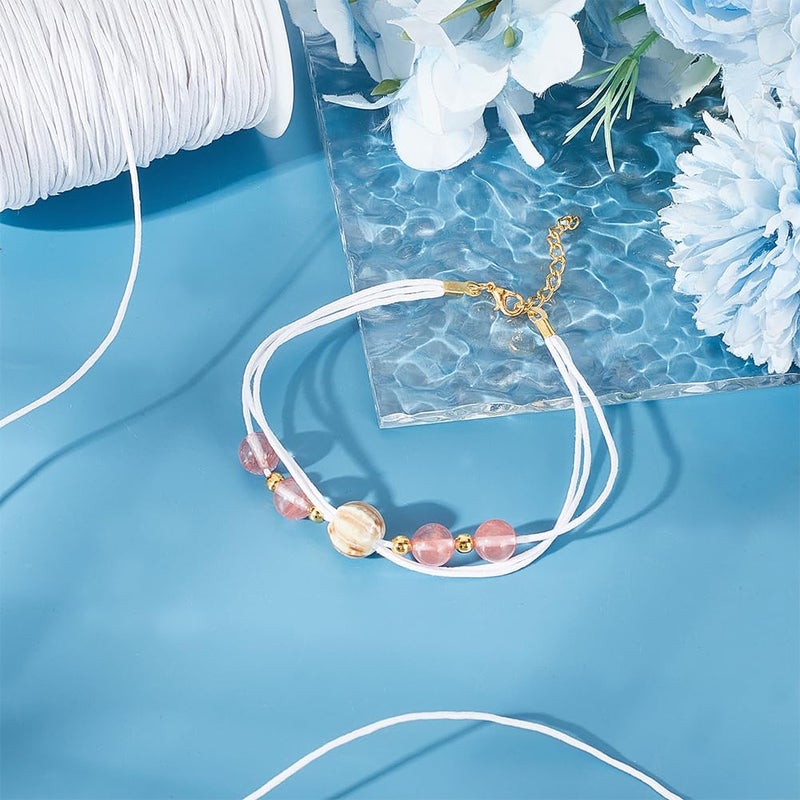 PH PandaHall PandaHall Elite 116 Yards 0.5mm Round Waxed Polyester Cord Thread Beading String for Jewelry Making and Macrame Supplies White - Image 5